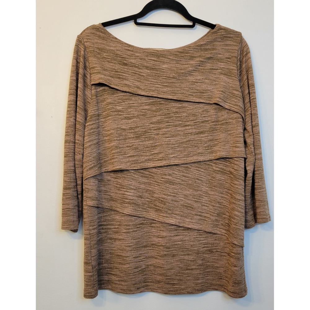 LOFT Heathered Space Dye Tiered Layered Front Blouse Top Brown Large